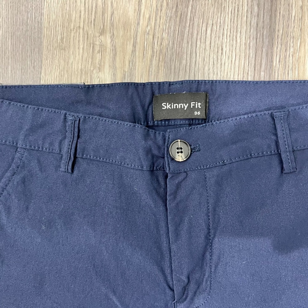 Skinny Collection Mens Navy Blue Skinny Fit Chino Pants Size 36 Tapered Trousers